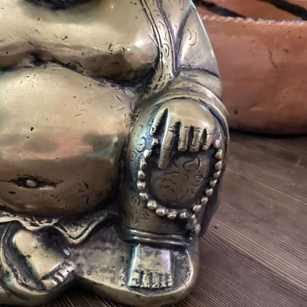 Old Antique Brass Tibetan Buddha statue.Approximately 11 X 8 X 6 And 6 Pounds